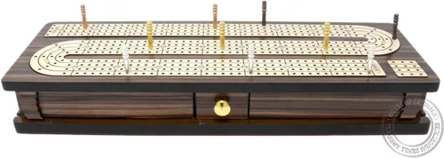 Vista 4 de House of Cribbage - Tabla continua para cuna con incrustaciones de 4 pistas de palisandro/arce con tapas deslizantes y cajón