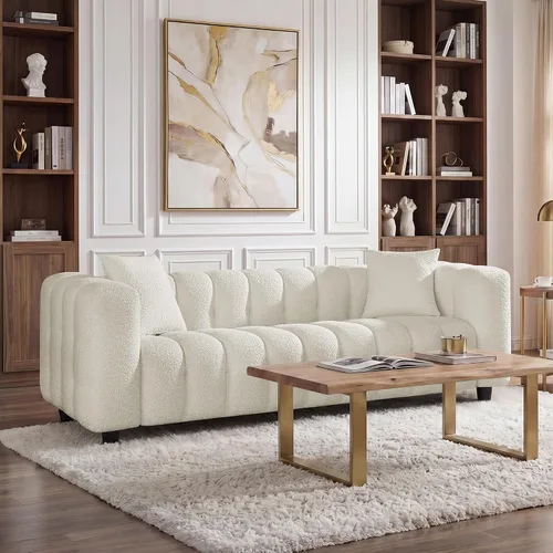 Vista 10 de Sofá Loveseat Boucle Cloud de 89", Cómodo Sofá Boucle Tapizado de Asiento Profundo, Sofá Moderno de Mediados de Siglo para Sala de Estar