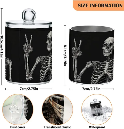 Vista 3 de Halloween Skull - 4 tarros herméticos de plástico transparente para almacenar alimentos, hierbas, té, etc. con tapa de almacenamiento, fácil de usar