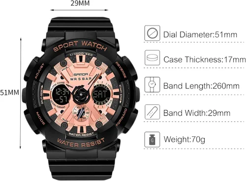 Vista 6 de RORIOS Reloj digital de cuarzo para hombre y mujer, reloj deportivo impermeable con temporizador de alarma multifunción para mujeres y niños