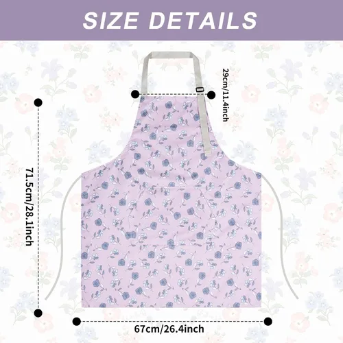Vista 2 de Paquete de 3 delantales florales impermeables para mujer, correa ajustable con bolsillo, multiusos para cocina, arte, jardín