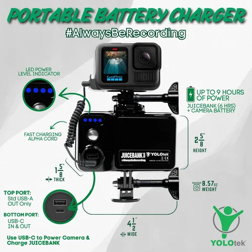 Vista 5 de YOLOtek JUICEBANK 7800mAh - Propiedad de veteranos - Cargador portátil para paquete de batería GoPro Hero 13, 12, 11, 10, 9 DJI, Insta360, MEVO