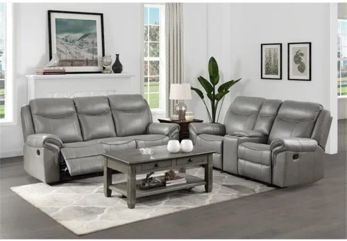 Vista 2 de Pemberly Row Sofá reclinable doble tradicional de piel sintética de 20 pulgadas en gris