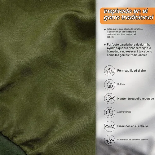 Vista 3 de Gorro de Dormir con Forro de Satén de Seda - Ajustable que se Mantiene Toda la Noche, Cobertura Envolvente para el Cabello, Gorro Holgado