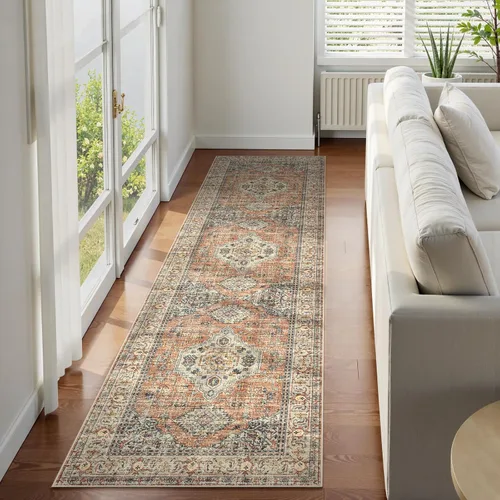 Vista 42 de Lahome Alfombra oriental lavable de área pequeña, 2 x 3 pies, para entrada, cocina, ultra fina, suave, tapete antideslizante para puerta de Azul