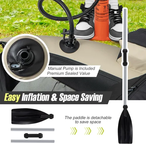 Vista 2 de GYMAX Tubo flotador de pesca, barco de pesca inflable de 350 libras con paleta, bomba, aletas, estatores de anzuelos, regla de pescado, bolsillos