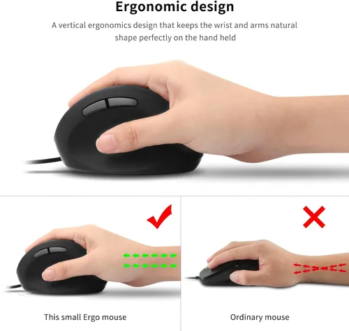 Vista 4 de Sokelinn-six Mouse vertical con cable mouse ergonómico para juegos de mano derecha 800 1200 1600 DPI ajustable muñeca óptica USB ratones saludables