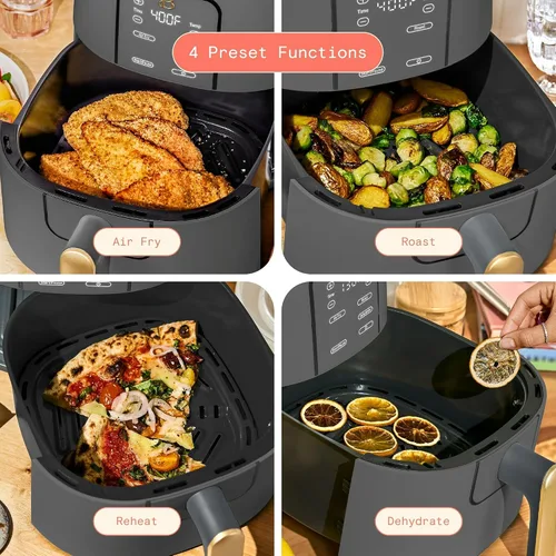 Vista 5 de Hermosa freidora de aire de 6 cuartos de galón con tecnología TurboCrisp, freidora de aire digital de gran capacidad para una cocción rápida