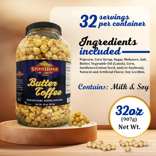 Vista 2 de Palomitas con sabor a mantequilla y toffee de Stonehedge Farms Tubo grande de 32 oz Perfecto para fiestas y Navidad Snacks dulces en granel