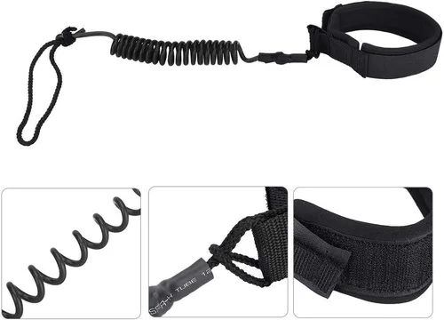 Vista 9 de Surfing Leg Leash,Stand Up Paddle Board Coiled Spring Leg Foot Rope Surfing Leash for Surfboard (black)