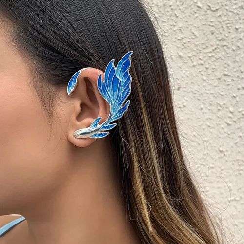 Vista 3 de Aretes de metal con forma de elfo de zinc y hada, estilo animé azul para mujer, Nylon, Diamante