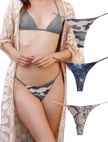Vista 13 de KUKU PANDA Juego de 3 tangas de algodón para mujer, sexy, sin costuras, tangas en G Animal Print