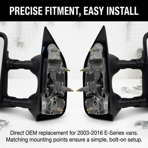 Vista 4 de PartsFlow Espejo manual izquierdo para puerta lateral del conductor para Ford E-350 Super Duty 2002-2016/E-150/E-250/Econoline Van/Econoline/E-150