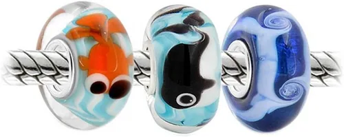 Vista 2 de Bling Jewelry Conjunto náutico mixto, núcleo de plata de ley 925, translúcido, multicolor, cristal de Murano, oro, ballena, ondas, abalorios