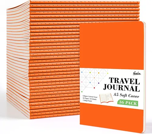 Vista 24 de feela - Paquete de 36 diarios de tapa suave a granel, diario de viaje con forro en blanco para mujeres y hombres, cuadernos con rayas universitarias