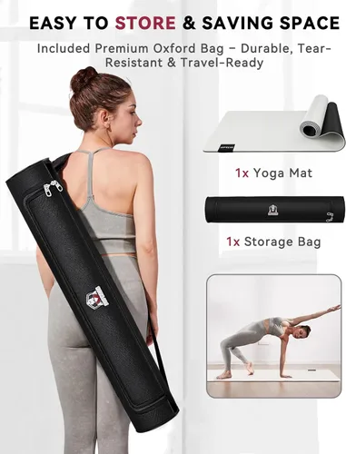 Vista 7 de HAPBEAR Large Yoga Mat 72"x30" - 5mm Thick PU Top & Rubber Bottom - Non-Slip Wide Exercise Mat with Dual Layers - High Shock Absorption for