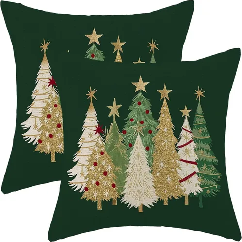 Vista 8 de AEIOAE - Juego de 2 fundas de almohada navideñas de 45.7 x 45.7 cm, decoración azul de árboles navideños, funda de almohada rústica de granja