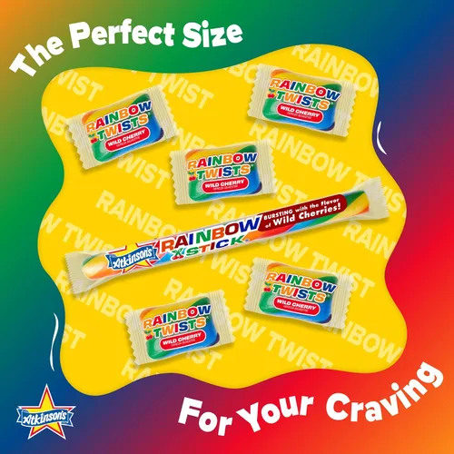Vista 2 de Atkinson's Rainbow Twists Cherry Bite - Caramelo duro, bolsa de fiesta a granel de 2 libras