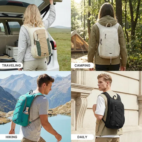 Vista 2 de G4Free Mochila de senderismo ligera y plegable de 20L para mujeres y Beige