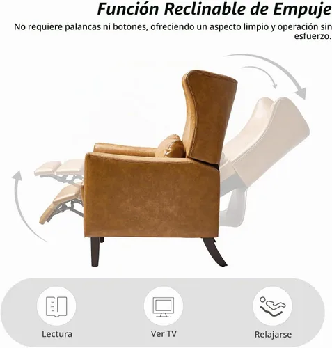 Vista 3 de HULALA HOME Silla reclinable Wingback con almohada lumbar, color camello