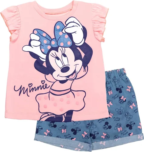 Vista 49 de Disney Minnie Mouse - Conjunto de camiseta floral arcoíris y pantalones cortos de cambray, tallas de bebé a niño grande (12 meses - 14-16)