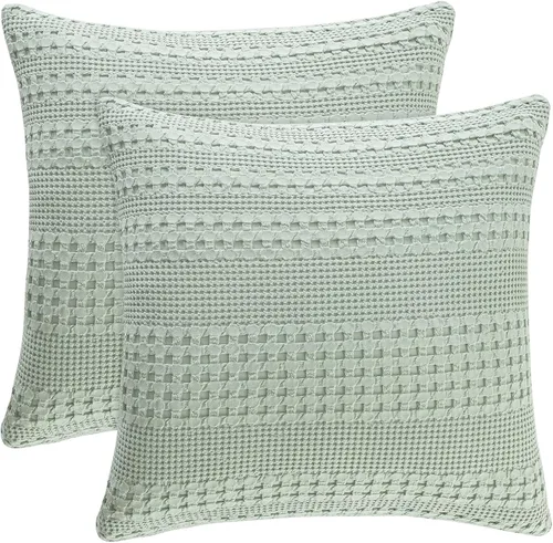 Vista 38 de PHF Fundas de almohada 100% algodón con tejido de gofre de 24 x 24 pulgadas, paquete de 2 fundas cuadradas para decoración elegante del hogar, sin