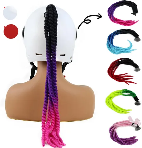 Vista 9 de Trenzas para casco de motocicleta, con ventosa desmontable, moño, para bicicleta, cola de caballo, cola de caballo, 1 unidad (casco no incluido)