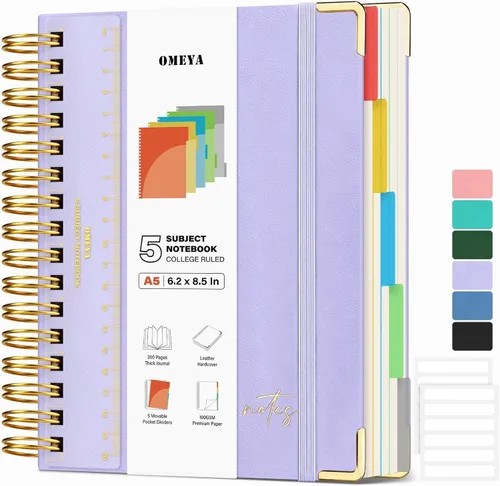 Vista 16 de Cuaderno espiral de cuero con 5 temas: cuaderno de tapa dura con rayas Verde