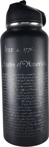 Vista 7 de Declaration of Independence - Botella de agua aislada de acero inoxidable de doble pared de 32 onzas, grabado de dos caras, grabado en Estados