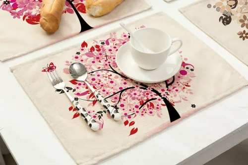 Vista 3 de 6 piezas de manteles individuales de lino de poliéster Pintura al óleo Animal Patrón de comedor Esterillas de mesa (6) (1)