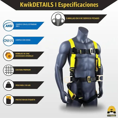 Vista 2 de KwikSafety - Charlotte, NC - HURRICANE Safety Harness [3 D-RINGS, BACK SUPPORT] ANSI Tested OSHA Compliant