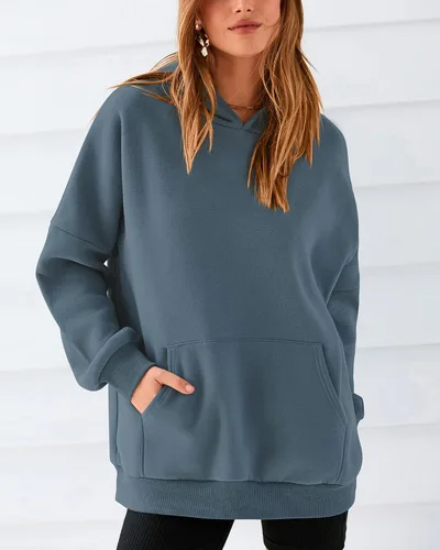 Vista 4 de BTFBM Sudaderas con capucha de gran tamaño para mujer, sudadera con capucha de forro polar, casual, manga larga, suéter de otoño e invierno, moda