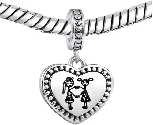 Vista 4 de Abalorios colgantes de corazón de hermana amor compatibles con pulsera Pandora, collar, joyería de cumpleaños para mujeres