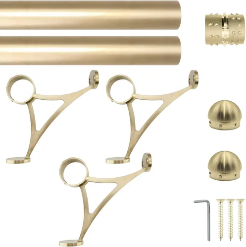 Vista 6 de Kit de riel de pie de montaje combinado, acabado dorado satinado, tubo de acero inoxidable de 2 pulgadas de diámetro exterior con conector interno