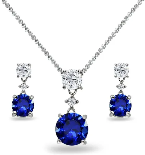 Vista 15 de B. BRILLIANT Plata esterlina genuina, creada o simulada con piedra preciosa y topacio blanco redondo, juego de collar y aretes colgantes de 3