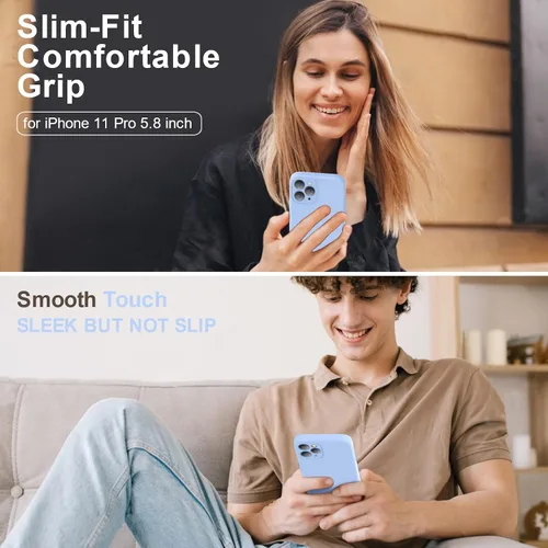Vista 2 de Vooii Funda compatible con iPhone 11 Pro, silicona líquida mejorada con bordes planos, protección de cámara, forro de microfibra antiarañazos suave