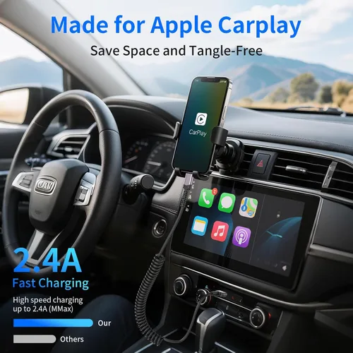 Vista 2 de Paquete de 3 cables Lightning en espiral para automóvil [certificado MFi] cargador retráctil para iPhone, Apple CarPlay, cable USB a Lightning