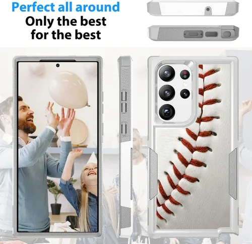 Vista 5 de Funda para Samsung Galaxy S23 Ultra, Deportes de Béisbol Patrón Blanco Absorción de Golpes PC Duro e Interior Silicona Hybrid Dual Layer Armor