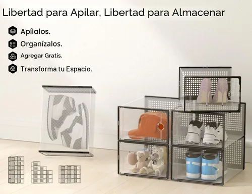 Vista 9 de Kuject Cajas de almacenamiento de zapatos grandes, 12 unidades, organizador Negro