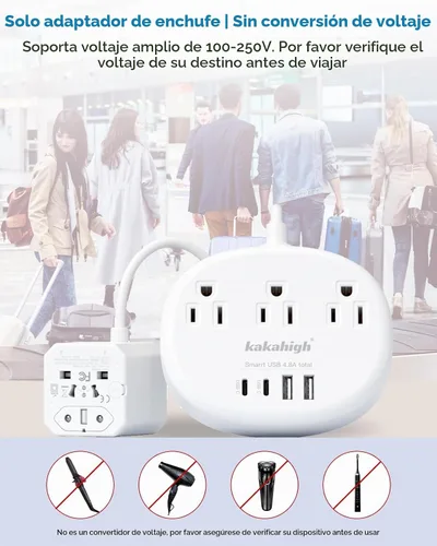 Vista 2 de Adaptador de enchufe multipaís, adaptador de corriente internacional de 3