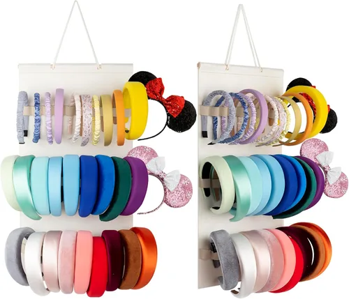 Vista 8 de Organizador colgante para diademas para niñas, organizador de diademas de fieltro, organizador de almacenamiento para diademas (sin diademas) (Negro)
