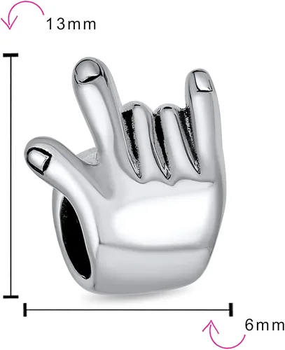 Vista 4 de Monograma personalizado con inicial del alfabeto A-Z BFF símbolo de mano I Love You Sign Charm para mujeres y adolescentes, plata de ley 925, se