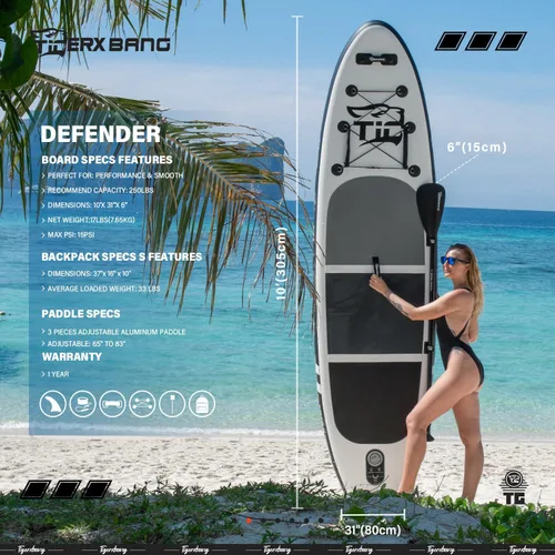 Vista 2 de Inflatable Paddle Board with Premium SUP Board Accessories, Allround Paddle Boards for Adults/Youth,Stand Up Paddle Board Defender Collection