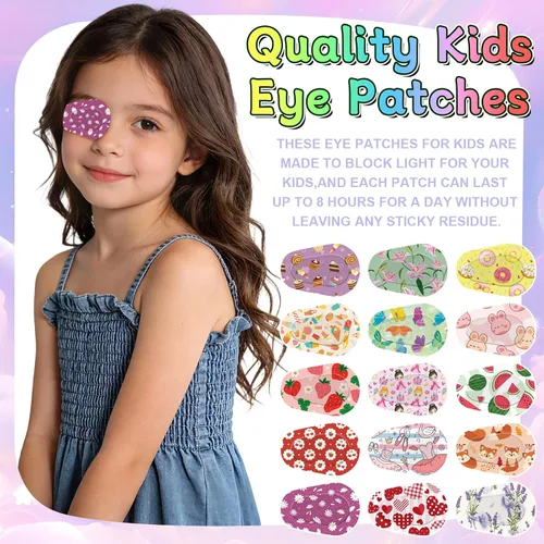 Vista 4 de 120 parches adhesivos para los ojos para niños, parches de ojos para niñas 15 estilos con 8 piezas cada uno, algodón suave transpirable a granel