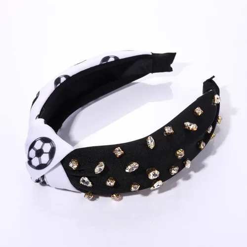 Vista 4 de Diademas para el día del partido, cintillo de fútbol y béisbol para mujer, diadema anudada de cristal con diamantes de imitación adornados con nudo