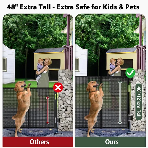 Vista 4 de Puertas retráctiles de 200 pulgadas para bebés, puertas extra anchas para perros, puerta de 48 pulgadas extra alta para mascotas, puerta retráctil