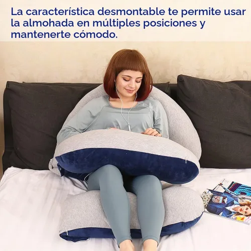 Vista 6 de MOON PINE Almohada de embarazo de 60 pulgadas, almohada desmontable en forma de U de cuerpo completo para apoyo de maternidad, almohada de dormir