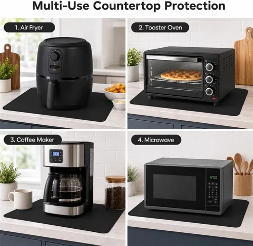 Vista 5 de FLASLD Tapete resistente al calor para freidora de aire, tapetes de silicona ignífugos para encimera de cocina, protector de encimera, Negro