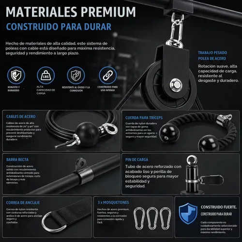 Vista 6 de Sistema de polea de peso de elevación y extracción de lat, sistema de polea de cable, accesorios de máquina de doble cable con pasador de carga