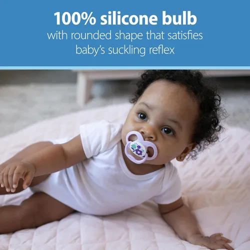 Vista 4 de Dr. Brown's Advantage Glow-in-the-Dark Baby Pacifier, Fully Symmetrical Soother with Soft Silicone Bulb, Blue Nature, 6-18m, BPA Free, 2 Pack